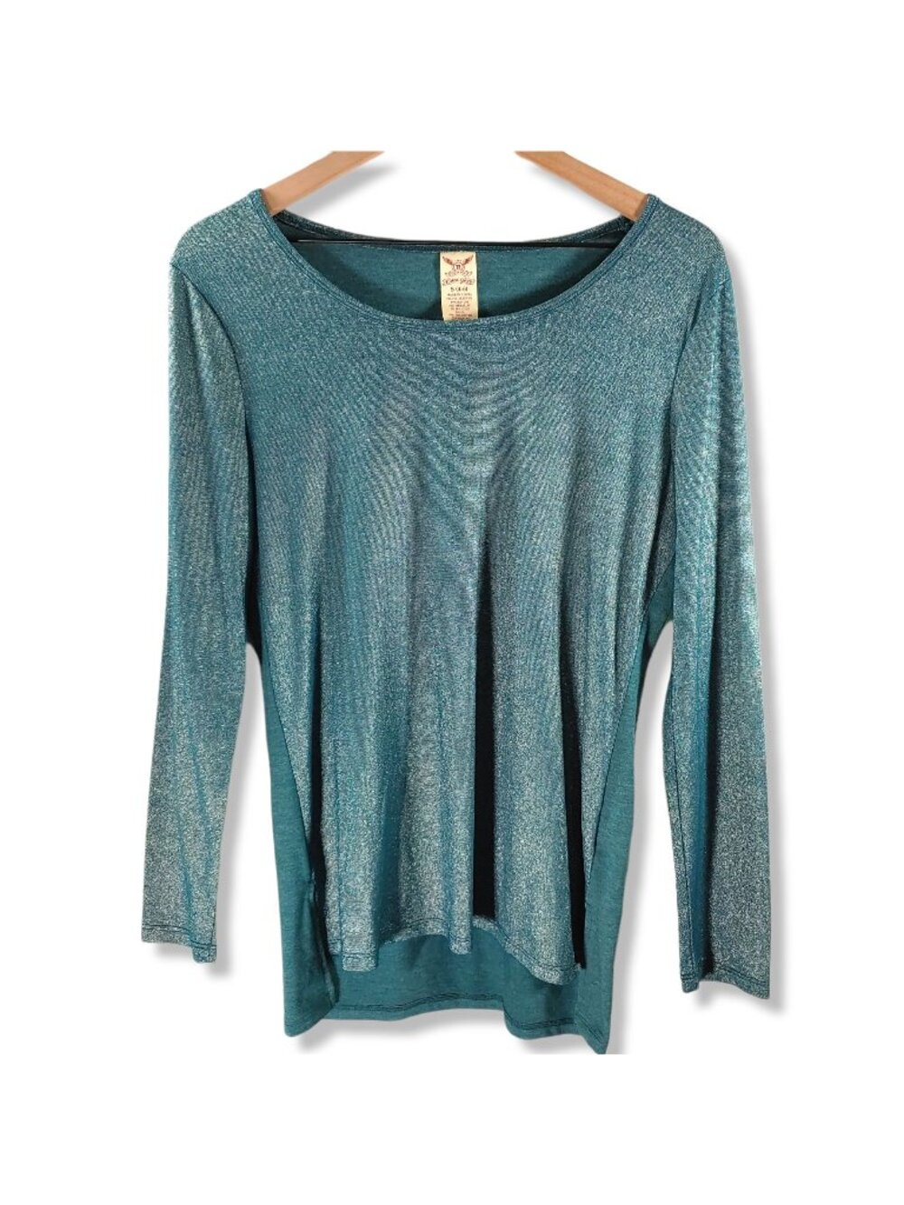Long-sleeve t-shirt womens Small Green Shimmery boat-neck sparkle